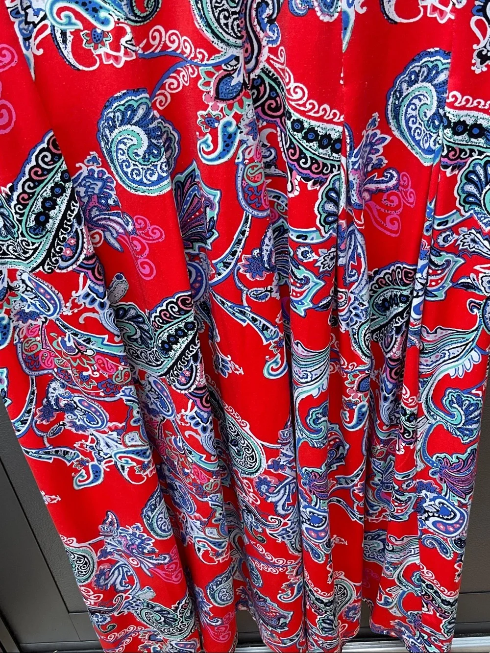 Avenue Red Paisley Maxi Dress with Blue and White Accents - Picture 4 of 8
